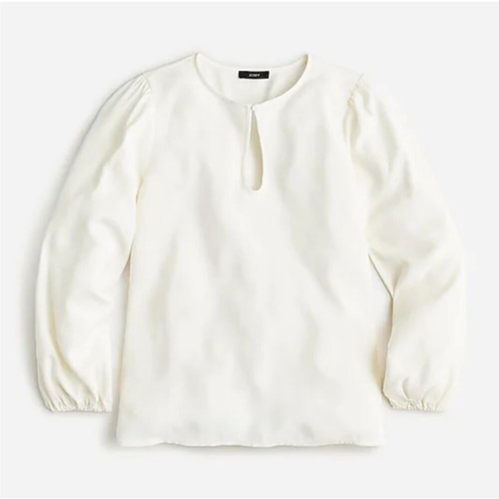 J. Crew Puff-Sleeve Satin Back Crepe Top Ivory medium NWT